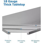 Table de préparation commerciale en acier inoxydable, table de travail robuste 28x48, étagère inférieure et rehausses latérales réglables, pour cuisine de restaurant, service alimentaire