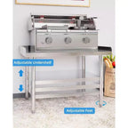 Table de préparation commerciale en acier inoxydable, table de travail robuste 28x48, étagère inférieure et rehausses latérales réglables, pour cuisine de restaurant, service alimentaire