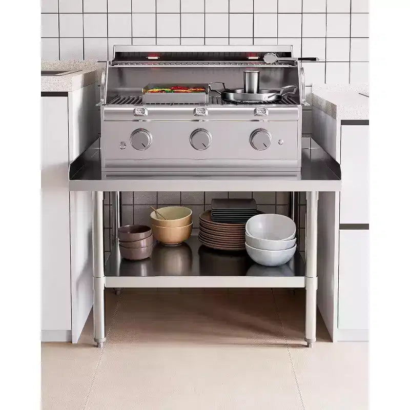 Table de préparation commerciale en acier inoxydable, table de travail robuste 28x48, étagère inférieure et rehausses latérales réglables, pour cuisine de restaurant, service alimentaire