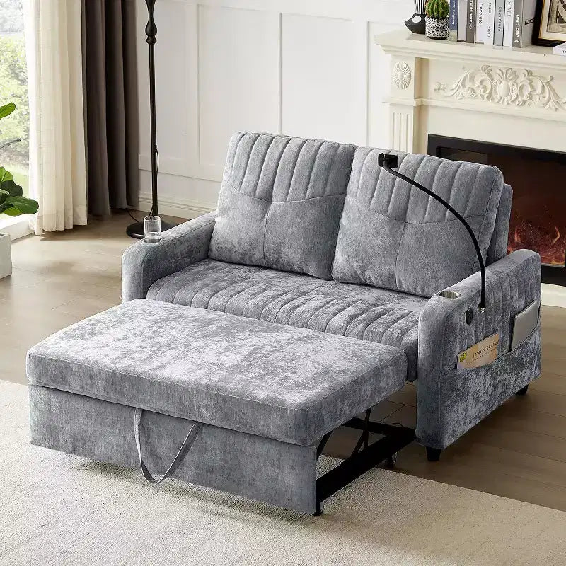 Canapé convertible de 137 cm avec dossier réglable, ports USB et poches de rangement latérales