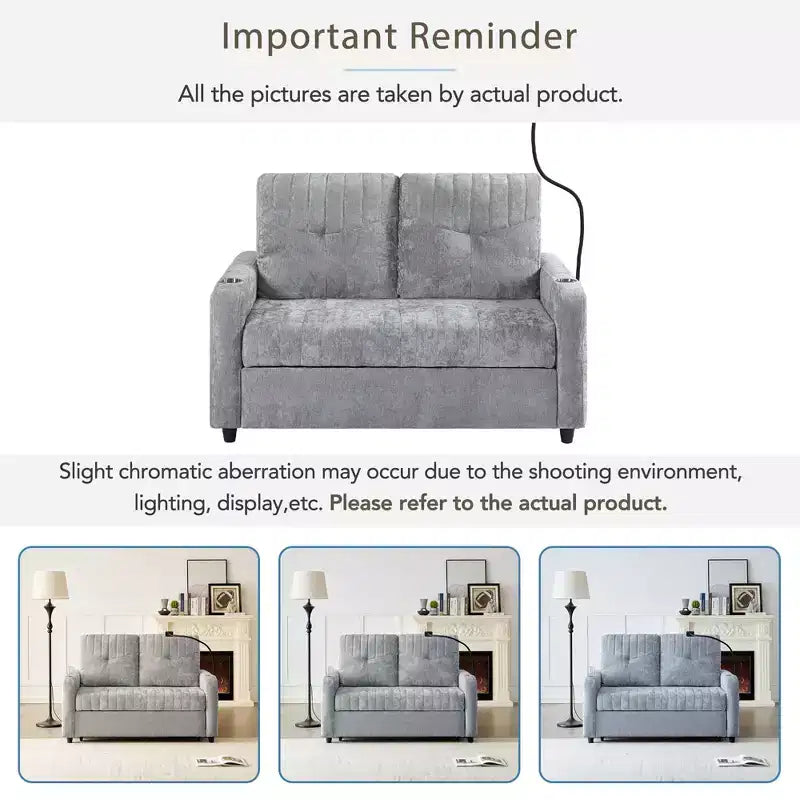 Canapé convertible de 137 cm avec dossier réglable, ports USB et poches de rangement latérales