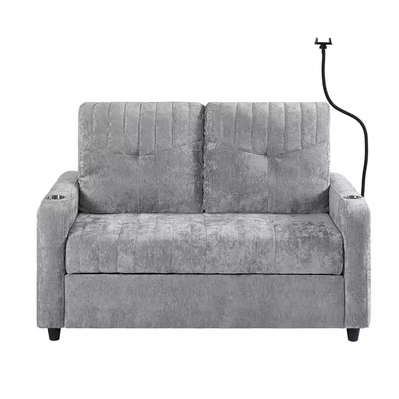 Canapé convertible de 137 cm avec dossier réglable, ports USB et poches de rangement latérales