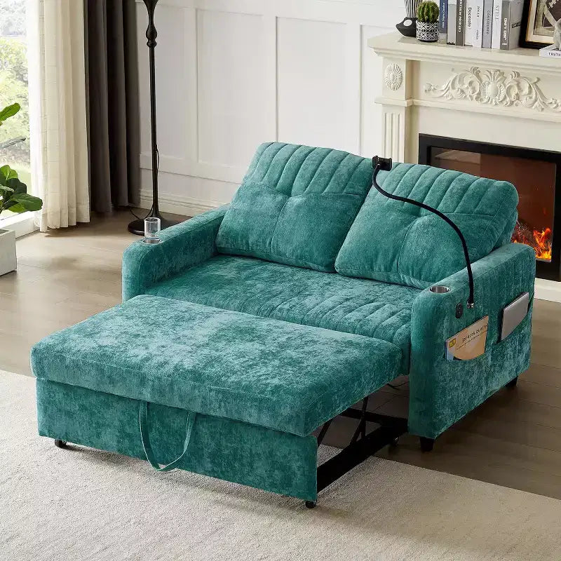 Canapé convertible de 137 cm avec dossier réglable, ports USB et poches de rangement latérales