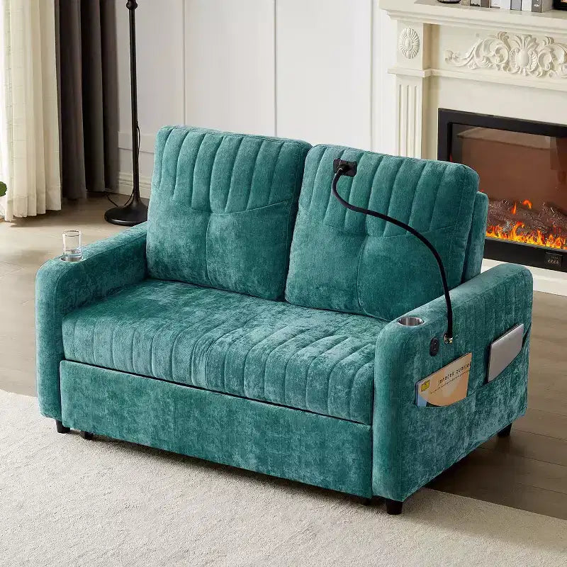 Canapé convertible de 137 cm avec dossier réglable, ports USB et poches de rangement latérales