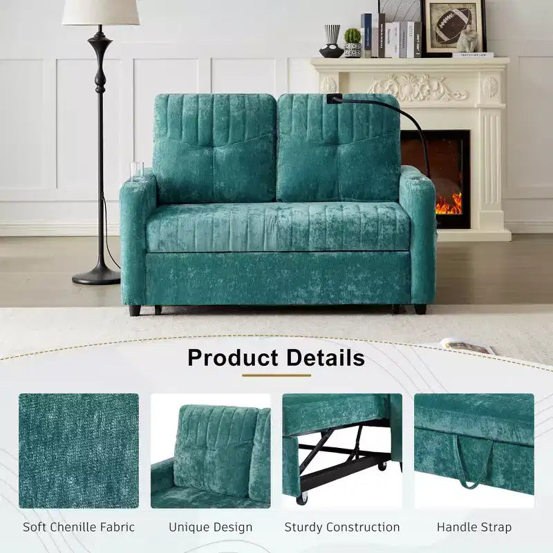 Canapé convertible de 137 cm avec dossier réglable, ports USB et poches de rangement latérales
