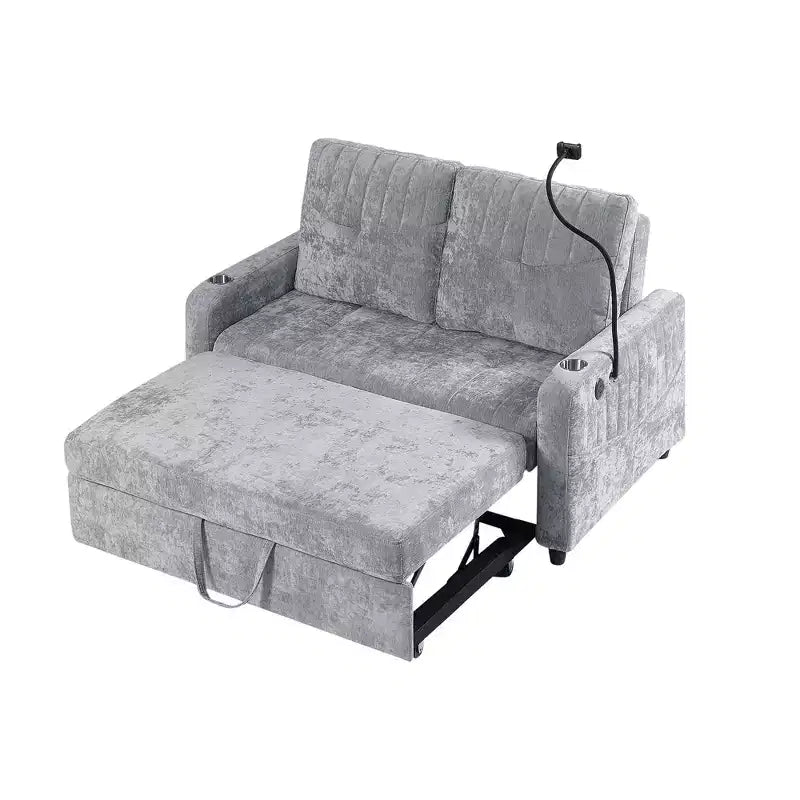 Canapé convertible de 137 cm avec dossier réglable, ports USB et poches de rangement latérales