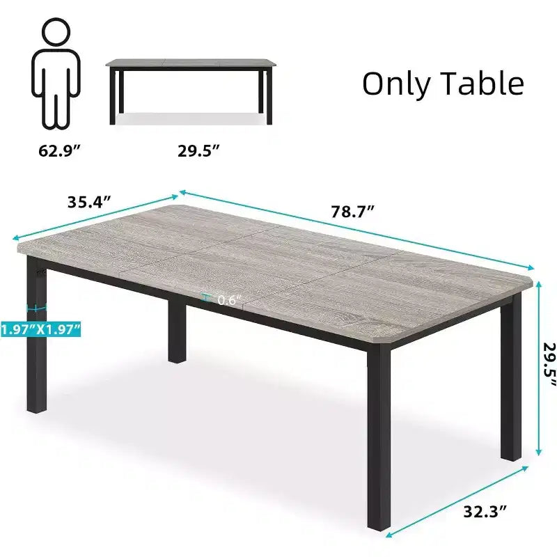 Table de salle à manger industrielle 78 pouces - Table de cuisine pour 6-8 personnes, Table rectangulaire en bois pour salle à manger
