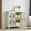 Buffet autoportant avec portes vitrées, étagère réglable, crème