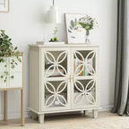 Buffet autoportant avec portes vitrées, étagère réglable, crème