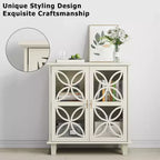 Buffet autoportant avec portes vitrées, étagère réglable, crème