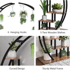 Support à plantes rond en métal à 5 niveaux avec crochets de suspension