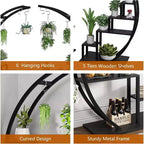 Support à plantes rond en métal à 5 niveaux avec crochets de suspension
