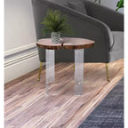 Table d'appoint en bois d'acacia brut avec pieds en acrylique