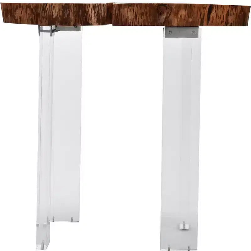 Table d'appoint en bois d'acacia brut avec pieds en acrylique