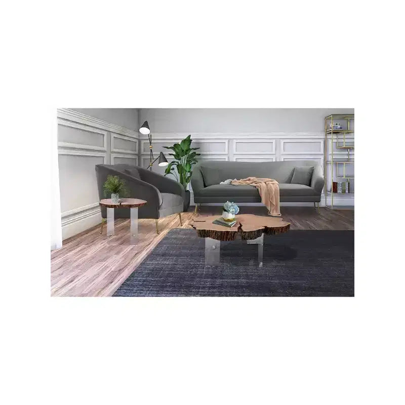 Table d'appoint en bois d'acacia brut avec pieds en acrylique