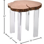 Table d'appoint en bois d'acacia brut avec pieds en acrylique