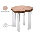 Table d'appoint en bois d'acacia brut avec pieds en acrylique