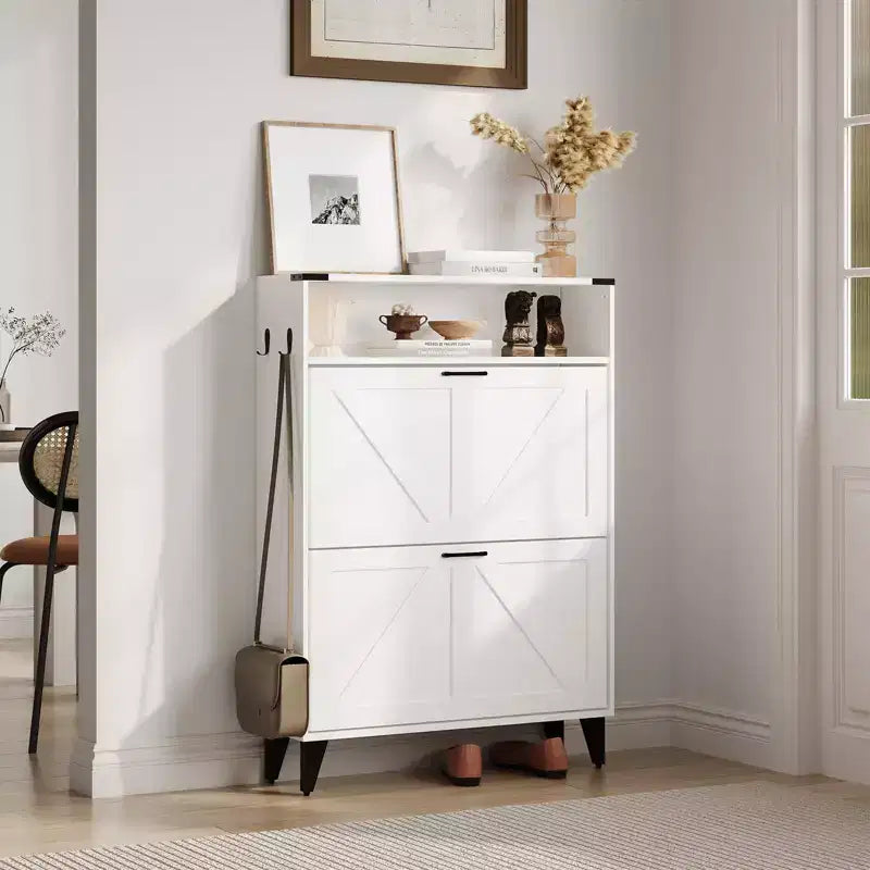 Meuble de rangement à chaussures mince avec 2 tiroirs basculants, organiseur de chaussures étroit autoportant pour entrée, couloir ou vestibule