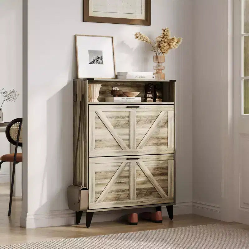 Meuble de rangement à chaussures mince avec 2 tiroirs basculants, organiseur de chaussures étroit autoportant pour entrée, couloir ou vestibule