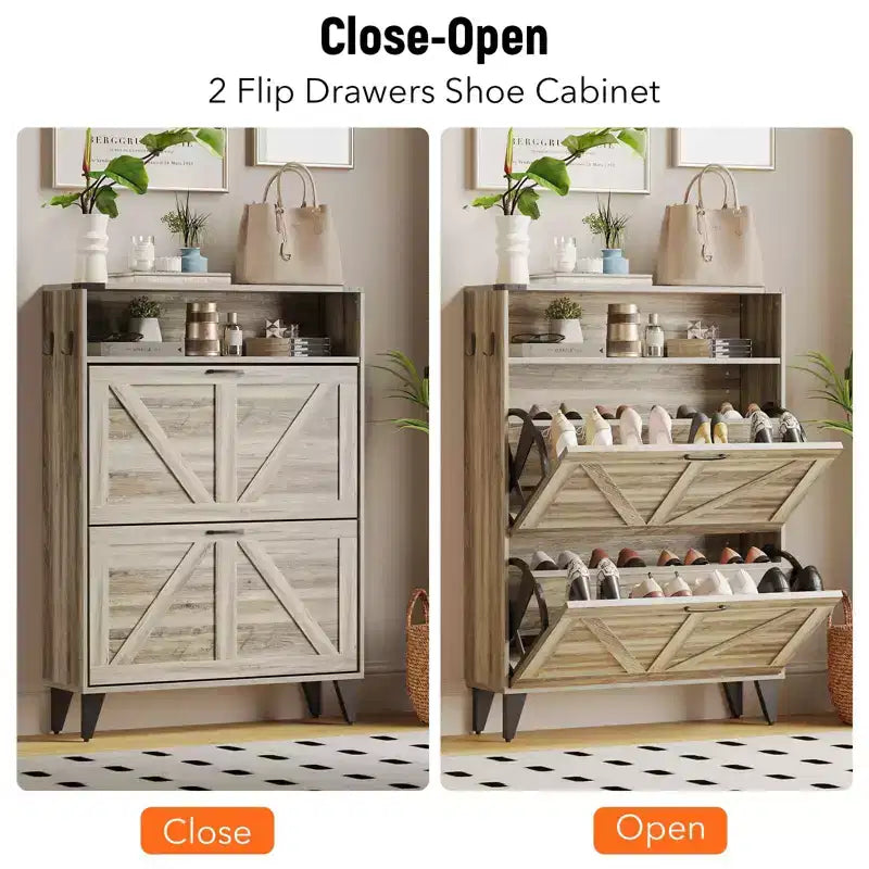 Meuble de rangement à chaussures mince avec 2 tiroirs basculants, organiseur de chaussures étroit autoportant pour entrée, couloir ou vestibule