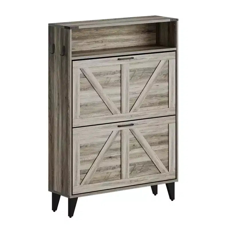 Slim Shoe Storage Cabinet with 2 Flip Drawers, Freestanding Narrow Shoe Organizer for Entryway, Hallway, or Foyer