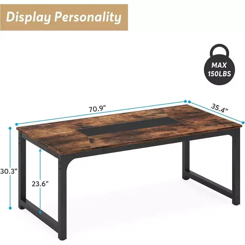 Table à manger rectangulaire en bois pour 6, Table de cuisine de 180 cm
