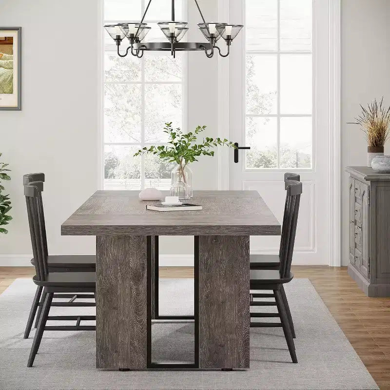 Table à manger rectangulaire en bois pour 6, Table de cuisine de 180 cm
