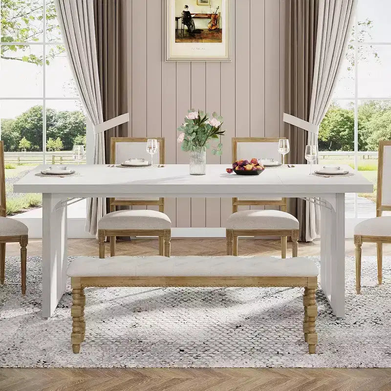 Table à manger rectangulaire en bois pour 6, Table de cuisine de 180 cm