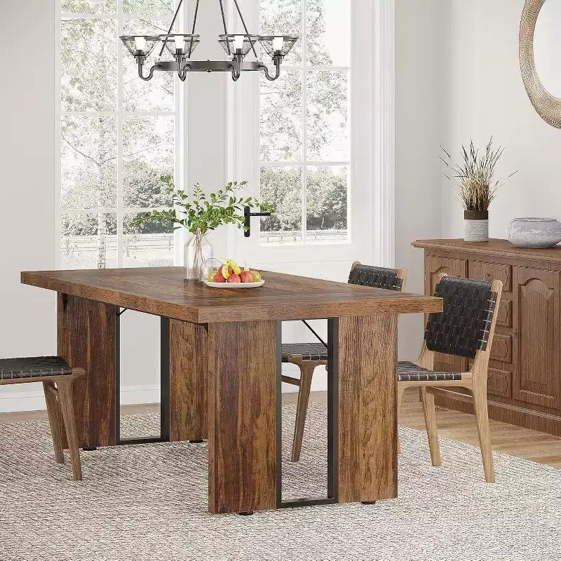 Table à manger rectangulaire en bois pour 6, Table de cuisine de 180 cm