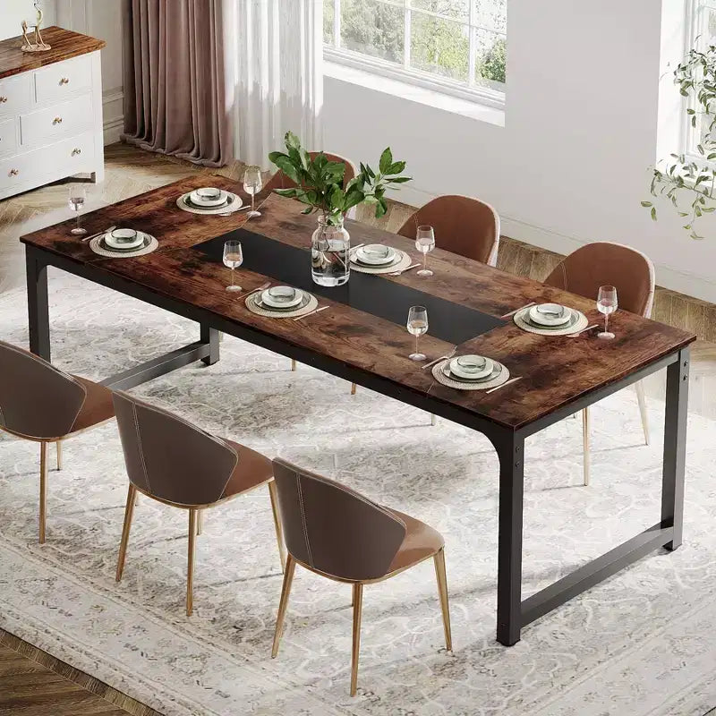 Table à manger rectangulaire en bois pour 6, Table de cuisine de 180 cm