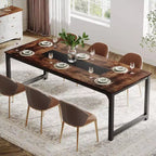 Table à manger rectangulaire en bois pour 6, Table de cuisine de 180 cm