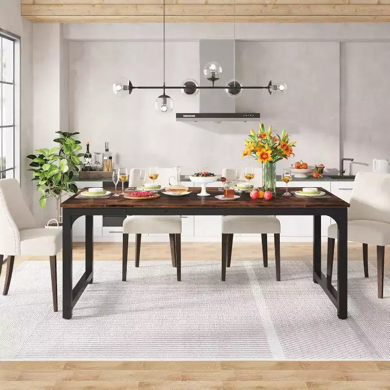 Table à manger rectangulaire en bois pour 6, Table de cuisine de 180 cm