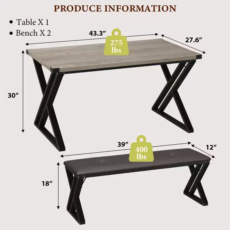 Ensemble table à manger, ensemble table de cuisine pour 4, ensemble table à manger 3 pièces avec 2 bancs pour petit espace, appartement, salle à manger, gain de place