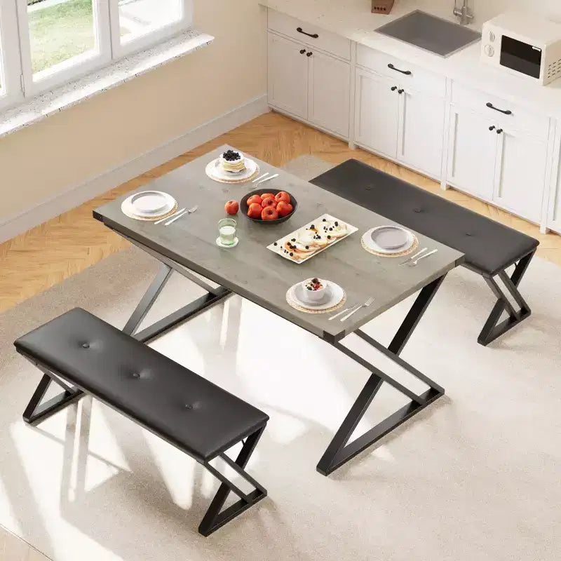 Ensemble table à manger, ensemble table de cuisine pour 4, ensemble table à manger 3 pièces avec 2 bancs pour petit espace, appartement, salle à manger, gain de place