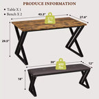 Ensemble table à manger, ensemble table de cuisine pour 4, ensemble table à manger 3 pièces avec 2 bancs pour petit espace, appartement, salle à manger, gain de place