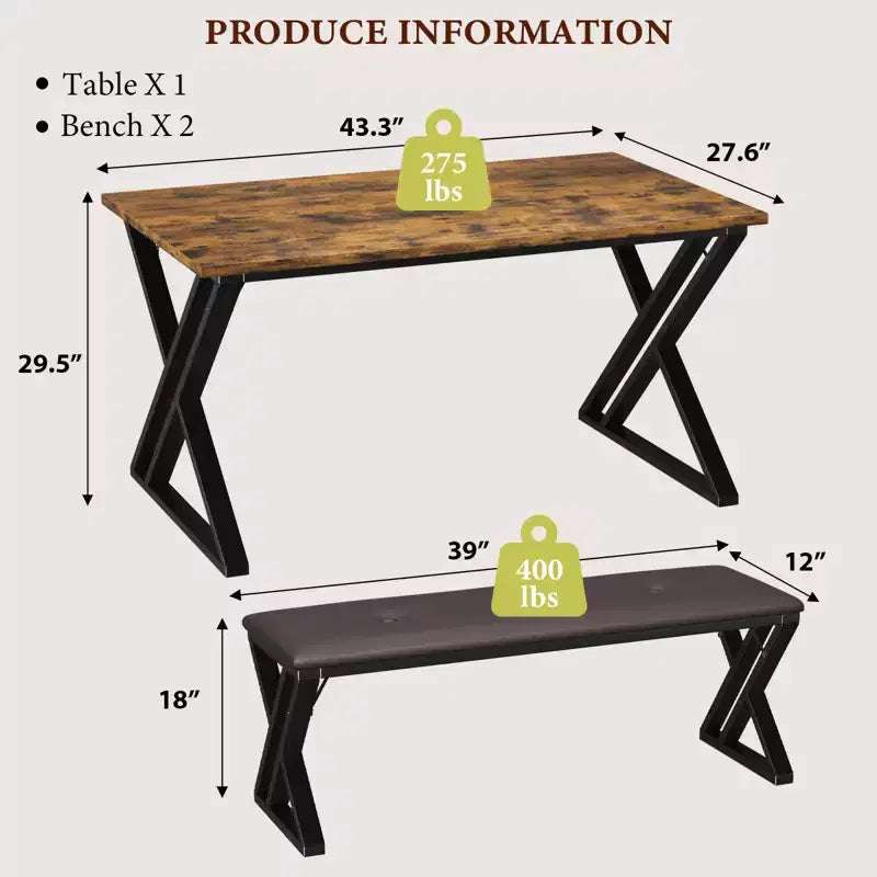 Ensemble table à manger, ensemble table de cuisine pour 4, ensemble table à manger 3 pièces avec 2 bancs pour petit espace, appartement, salle à manger, gain de place