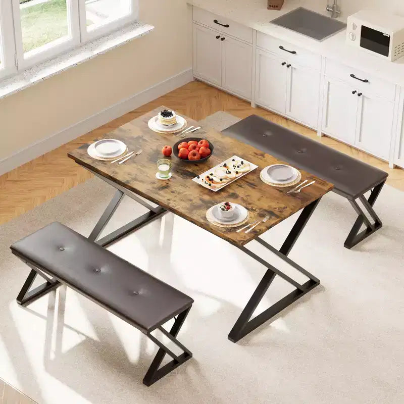 Ensemble table à manger, ensemble table de cuisine pour 4, ensemble table à manger 3 pièces avec 2 bancs pour petit espace, appartement, salle à manger, gain de place