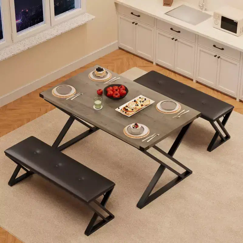 Ensemble table à manger, ensemble table de cuisine pour 4, ensemble table à manger 3 pièces avec 2 bancs pour petit espace, appartement, salle à manger, gain de place