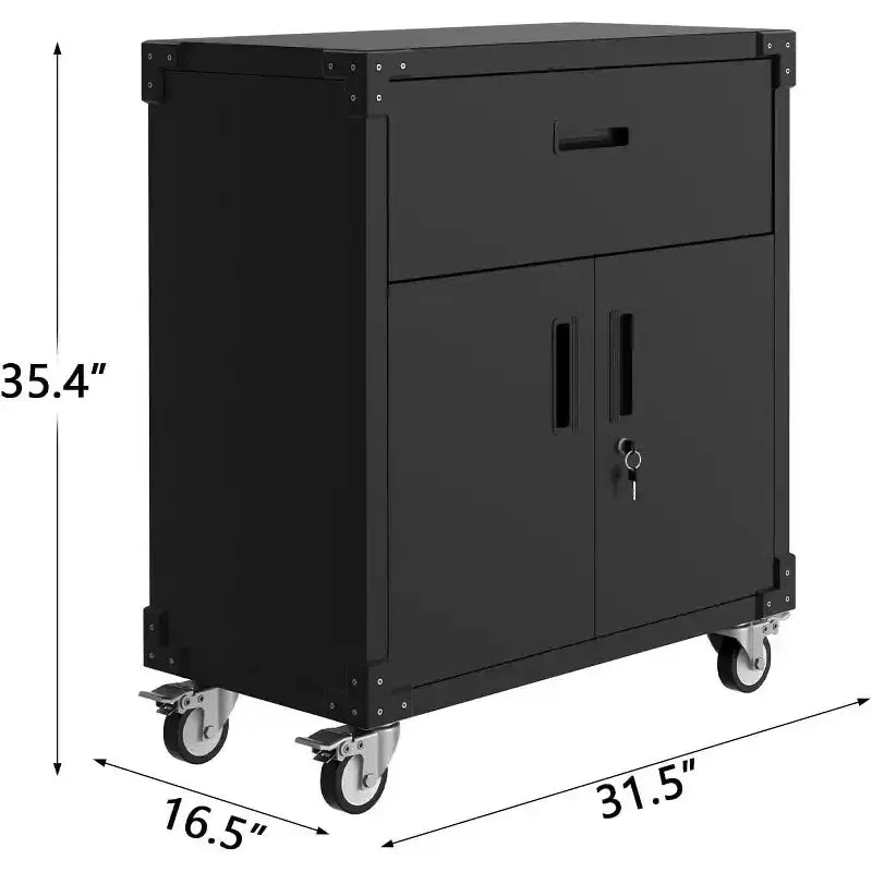Armoire de rangement en acier roulante avec tiroir et étagère réglable