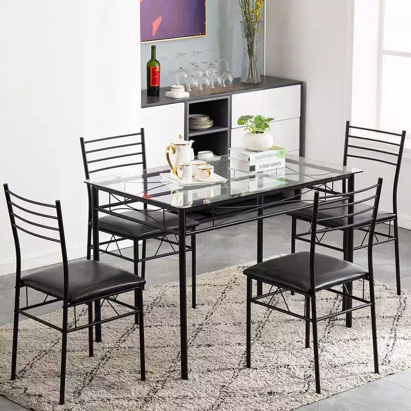 Ensemble de salle à manger rectangulaire 5 pièces avec cadre en métal