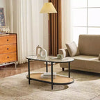Table basse ovale en rotin blanc