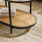 Table basse ovale en rotin blanc