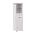 Meuble de rangement avec tiroir et étagère ouverte, panier à linge inclinable pour salle de bain et salon, blanc
