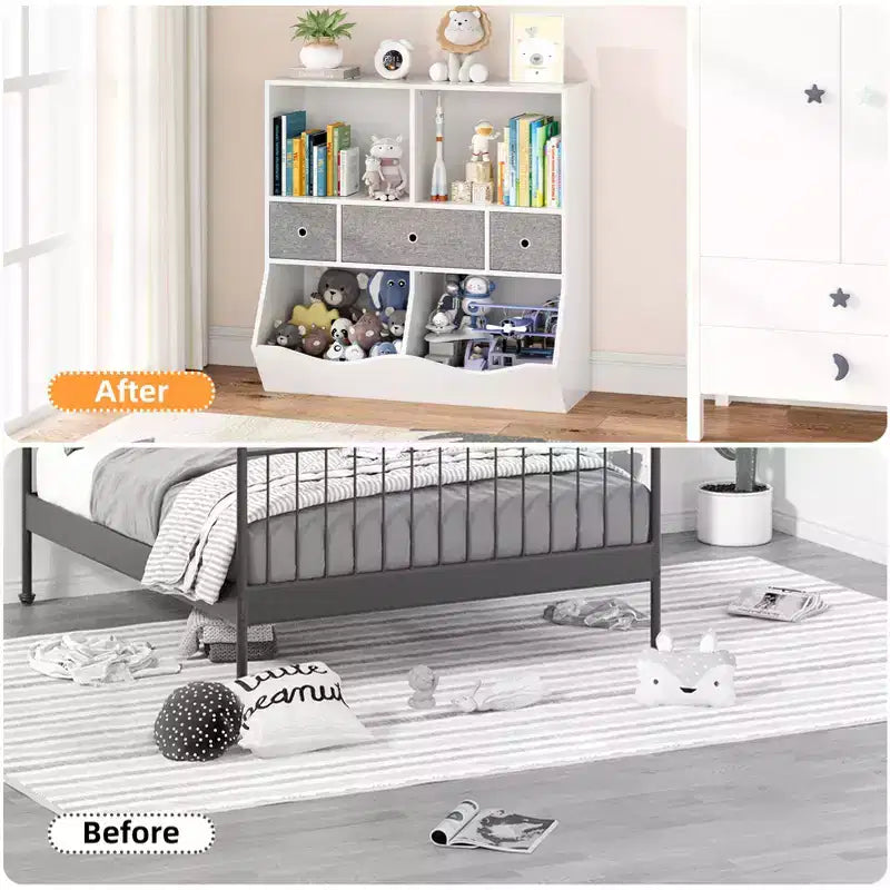 Étagère à livres et meuble de rangement pour jouets pour enfants avec 3 tiroirs