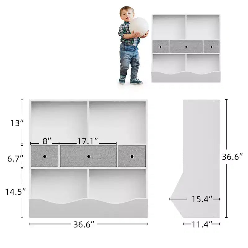 Étagère à livres et meuble de rangement pour jouets pour enfants avec 3 tiroirs