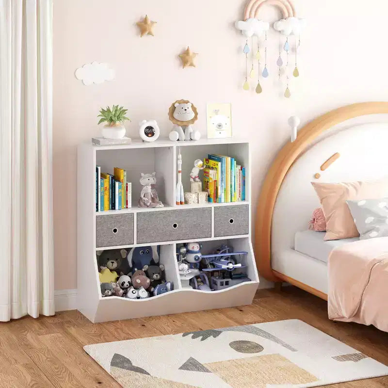 Étagère à livres et meuble de rangement pour jouets pour enfants avec 3 tiroirs