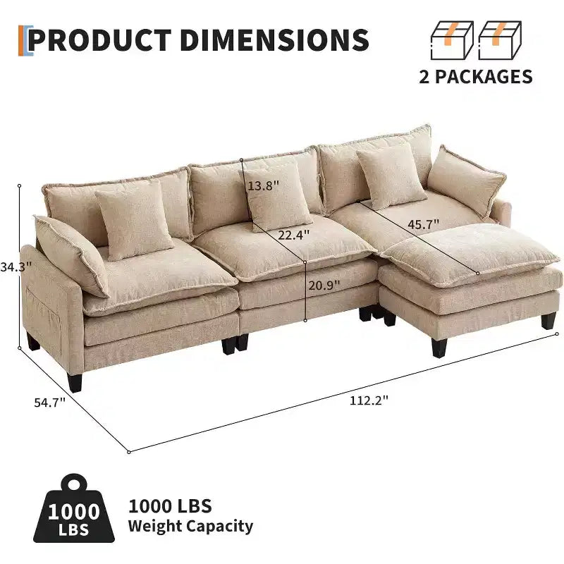 Canapé modulaire en L avec ottomane