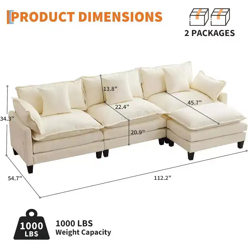 Canapé modulaire en L avec ottomane