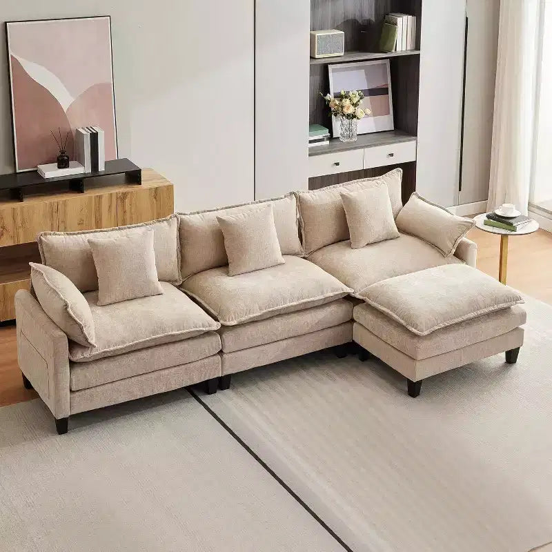 Canapé modulaire en L avec ottomane