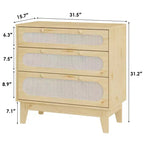 CuisinSmart Commode 3 tiroirs pour chambre à coucher, commode rotin 79,2 cm de haut, armoire de rangement en bois pour chambre à coucher, couloir, salon